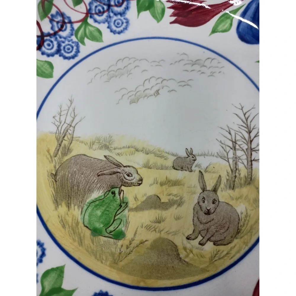 VTG‎ Staffordshire Stick Spatterware Rabbitware Ironstone Charger Platter 13